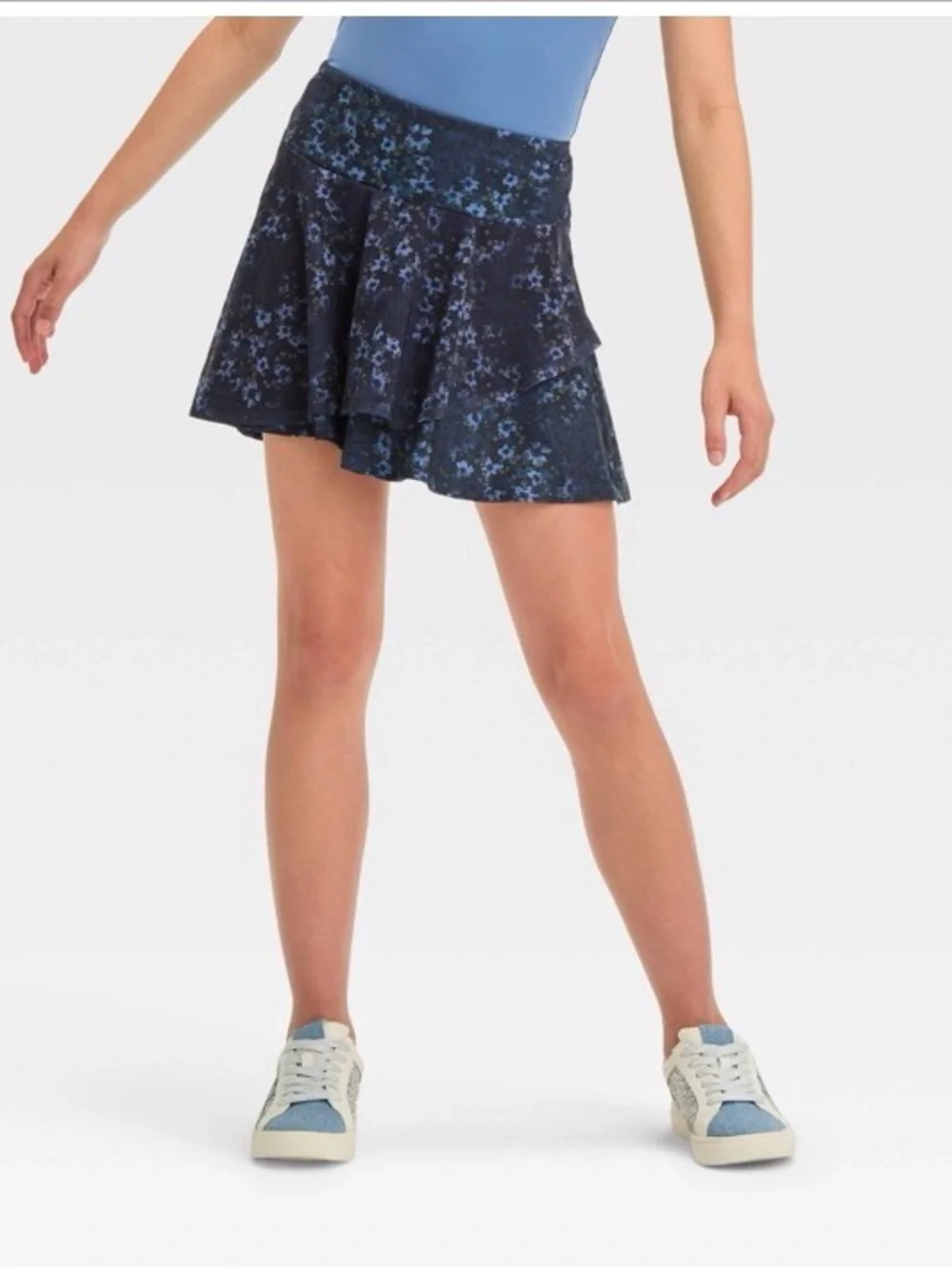 all in motion Navy Blue Floral Layered Skort w/Drawstring Adjustable Fit NWT